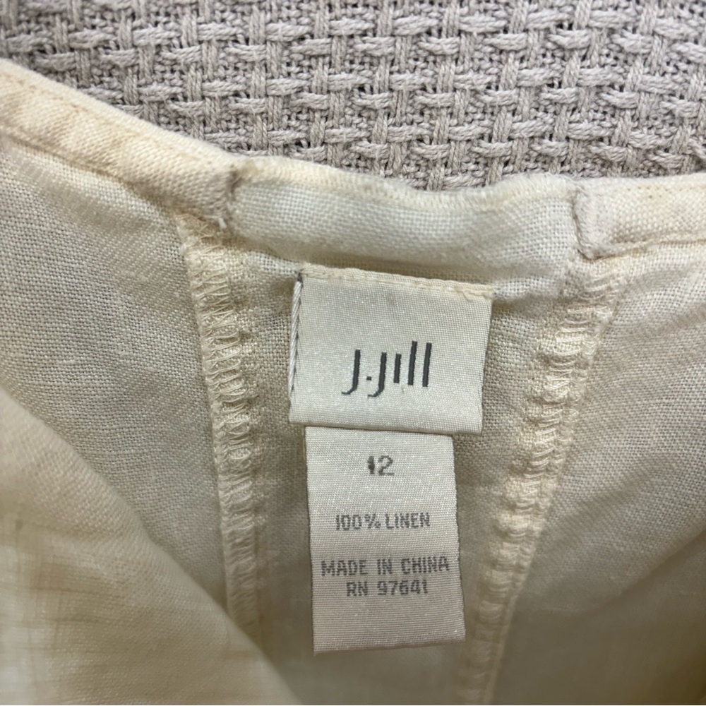 J Jill Cream 100% Linen 12 Sleeveless Shift Dress Minimalist Relax Travel Pocket - Picture 4 of 8
